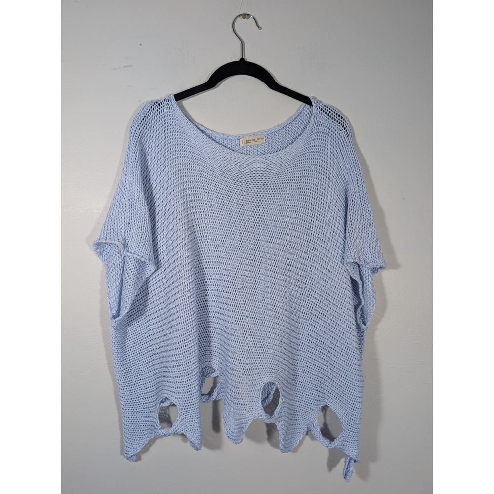 Made In Italy Blue Knit Sweater Oversized Circle Cut Out
